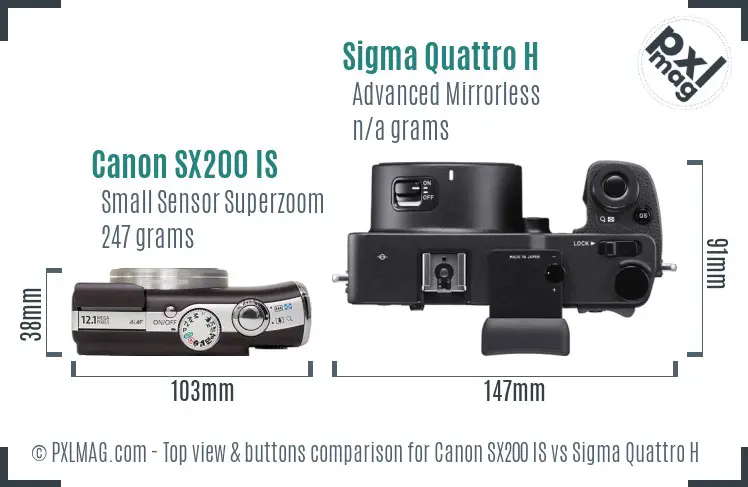 Canon SX200 IS vs Sigma Quattro H top view buttons comparison