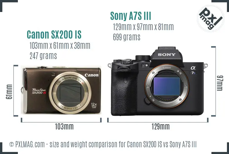 Canon SX200 IS vs Sony A7S III size comparison Canon SX200 IS vs Sony A7S III size comparison
