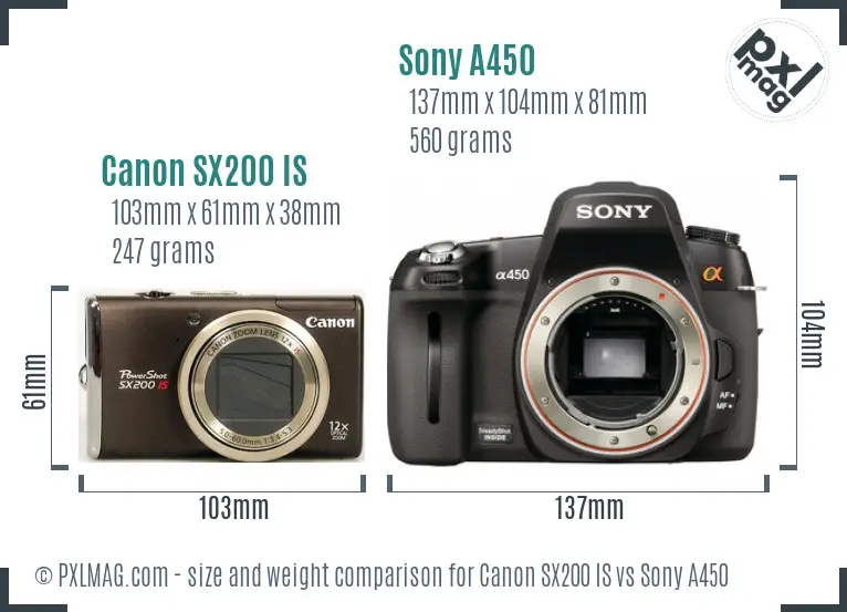 Canon SX200 IS vs Sony A450 size comparison Canon SX200 IS vs Sony A450 size comparison