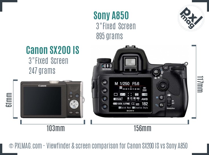 Canon SX200 IS vs Sony A850 Screen and Viewfinder comparison