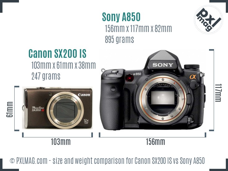 Canon SX200 IS vs Sony A850 size comparison