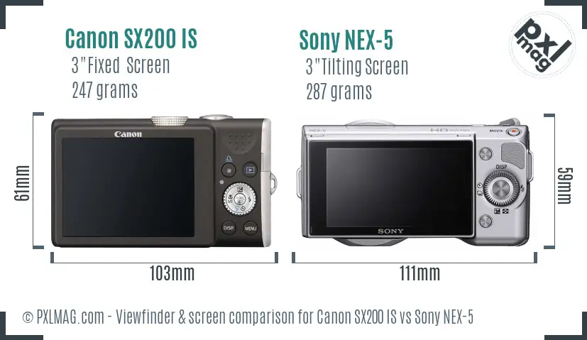 Canon SX200 IS vs Sony NEX-5 Screen and Viewfinder comparison Canon SX200 IS vs Sony NEX-5 Screen and Viewfinder comparison