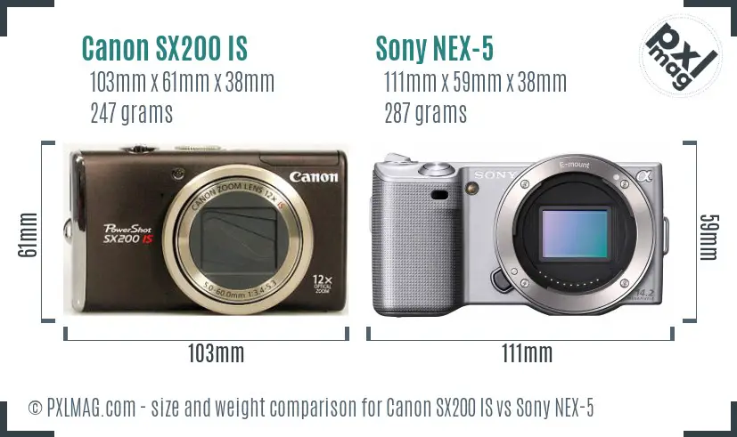 Canon SX200 IS vs Sony NEX-5 size comparison Canon SX200 IS vs Sony NEX-5 size comparison