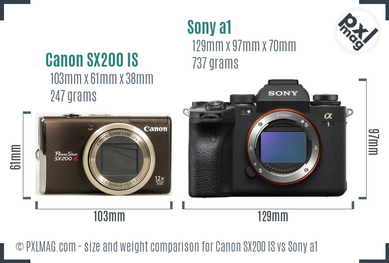 Canon SX200 IS vs Sony a1 size comparison