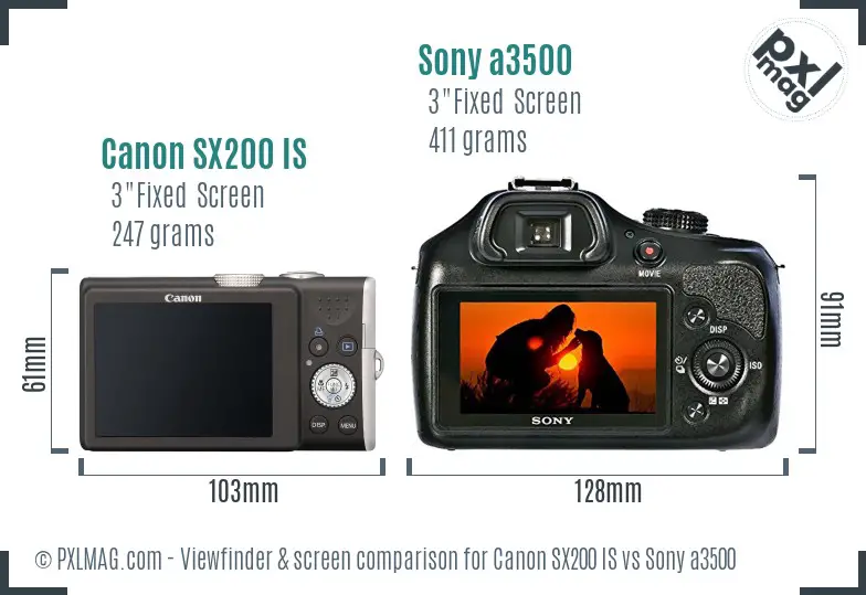 Canon SX200 IS vs Sony a3500 Screen and Viewfinder comparison