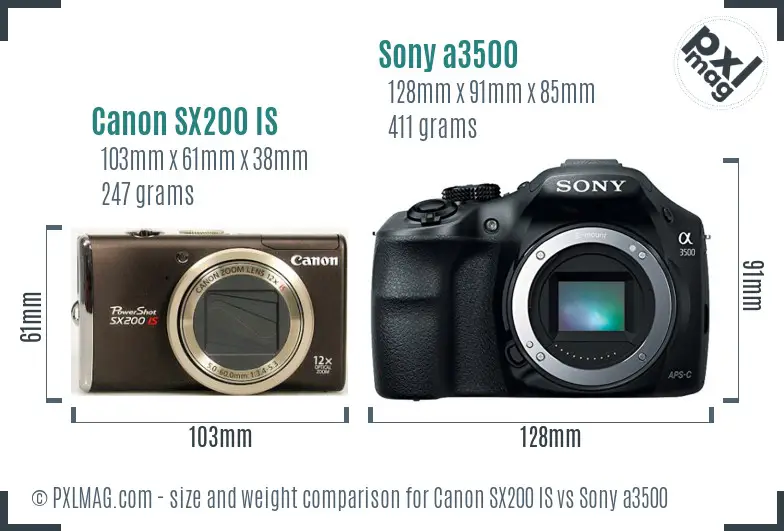 Canon SX200 IS vs Sony a3500 size comparison