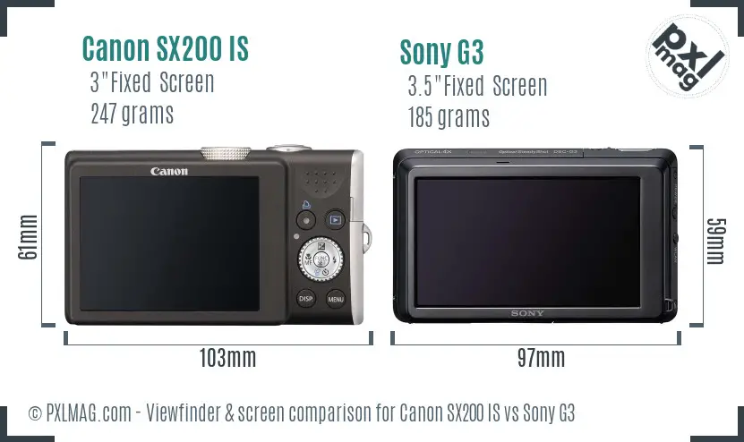 Canon SX200 IS vs Sony G3 Screen and Viewfinder comparison Canon SX200 IS vs Sony G3 Screen and Viewfinder comparison