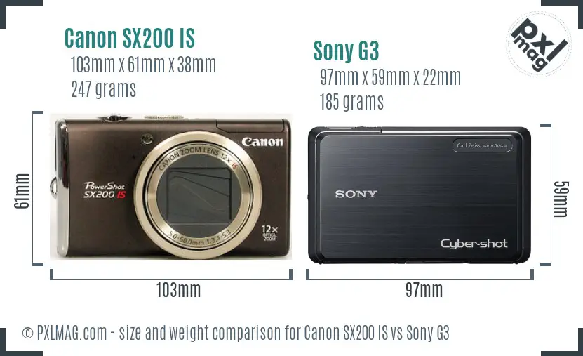 Canon SX200 IS vs Sony G3 size comparison Canon SX200 IS vs Sony G3 size comparison