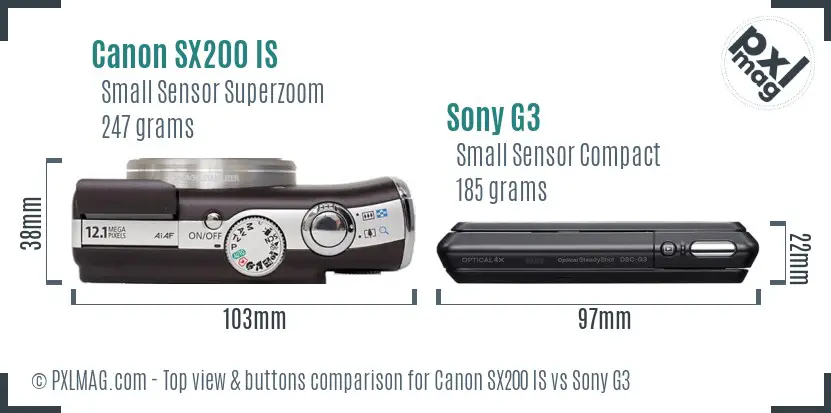 Canon SX200 IS vs Sony G3 top view buttons comparison Canon SX200 IS vs Sony G3 top view buttons comparison
