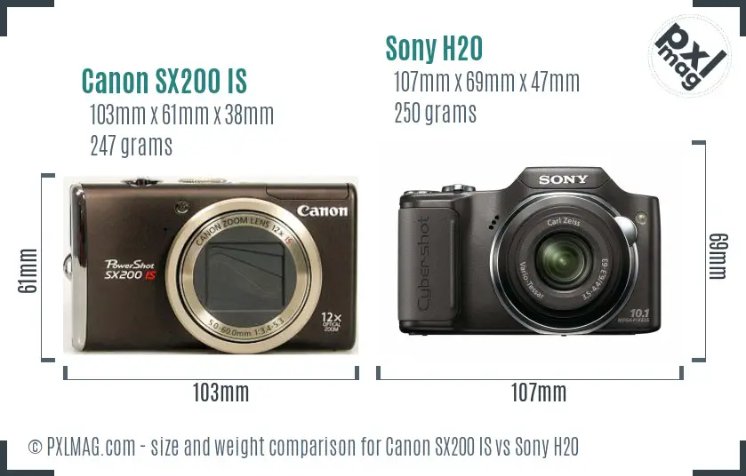 Canon SX200 IS vs Sony H20 size comparison Canon SX200 IS vs Sony H20 size comparison
