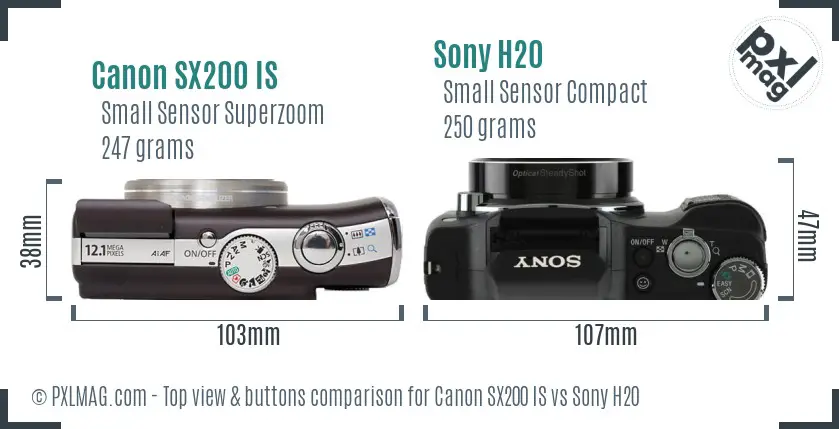 Canon SX200 IS vs Sony H20 top view buttons comparison