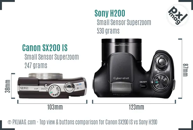 Canon SX200 IS vs Sony H200 top view buttons comparison