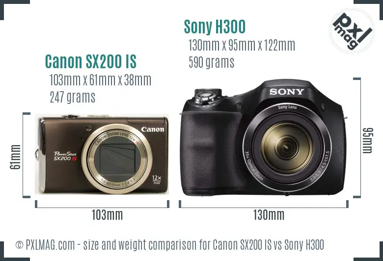 Canon SX200 IS vs Sony H300 size comparison