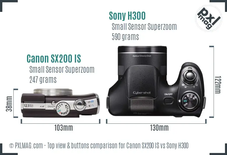 Canon SX200 IS vs Sony H300 top view buttons comparison