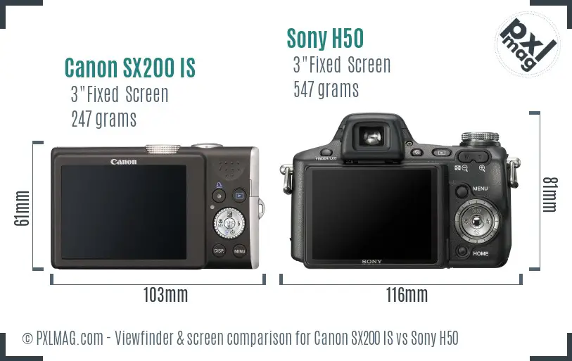 Canon SX200 IS vs Sony H50 Screen and Viewfinder comparison Canon SX200 IS vs Sony H50 Screen and Viewfinder comparison