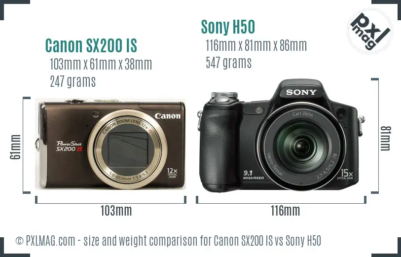 Canon SX200 IS vs Sony H50 size comparison Canon SX200 IS vs Sony H50 size comparison