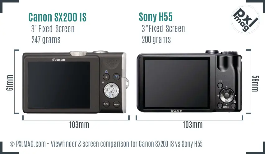 Canon SX200 IS vs Sony H55 Screen and Viewfinder comparison