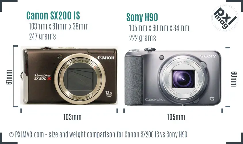 Canon SX200 IS vs Sony H90 size comparison