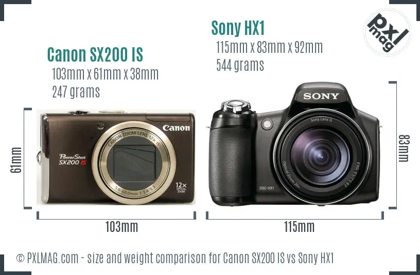 Canon SX200 IS vs Sony HX1 size comparison