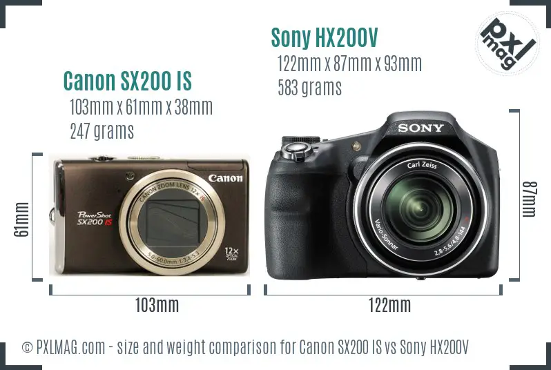 Canon SX200 IS vs Sony HX200V size comparison