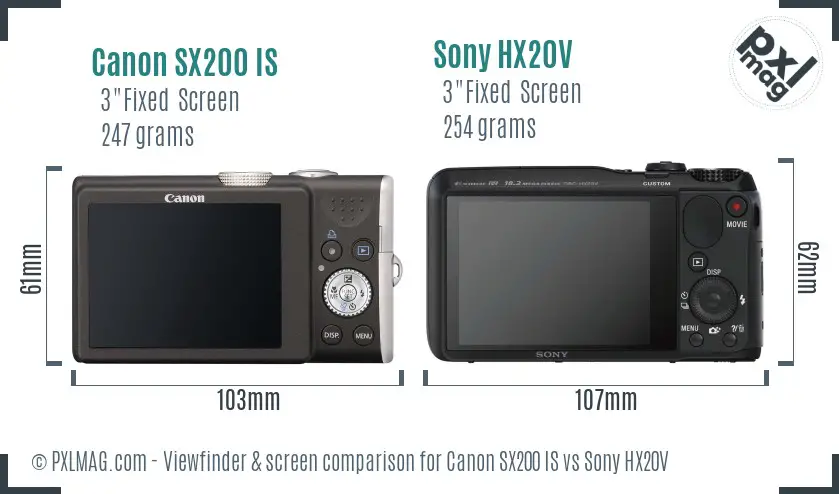 Canon SX200 IS vs Sony HX20V Screen and Viewfinder comparison