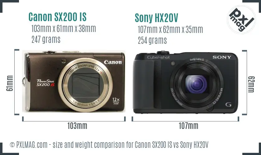 Canon SX200 IS vs Sony HX20V size comparison