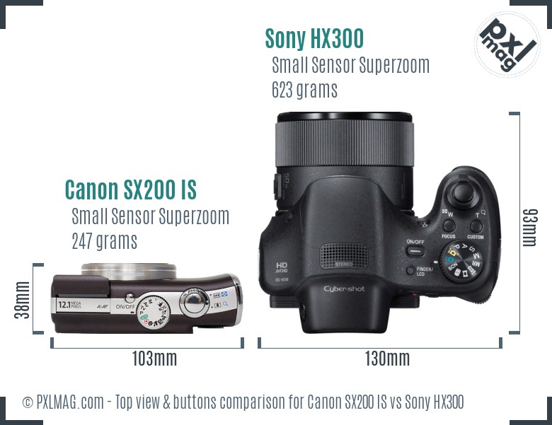 Canon SX200 IS vs Sony HX300 top view buttons comparison