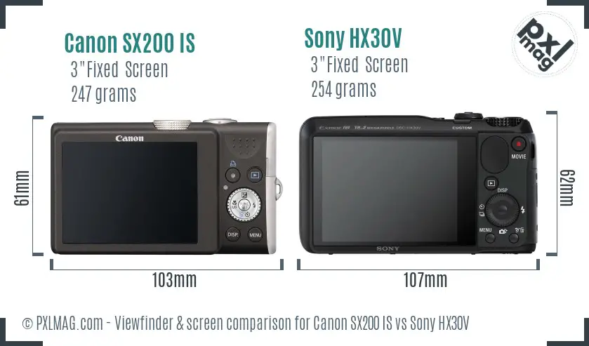 Canon SX200 IS vs Sony HX30V Screen and Viewfinder comparison
