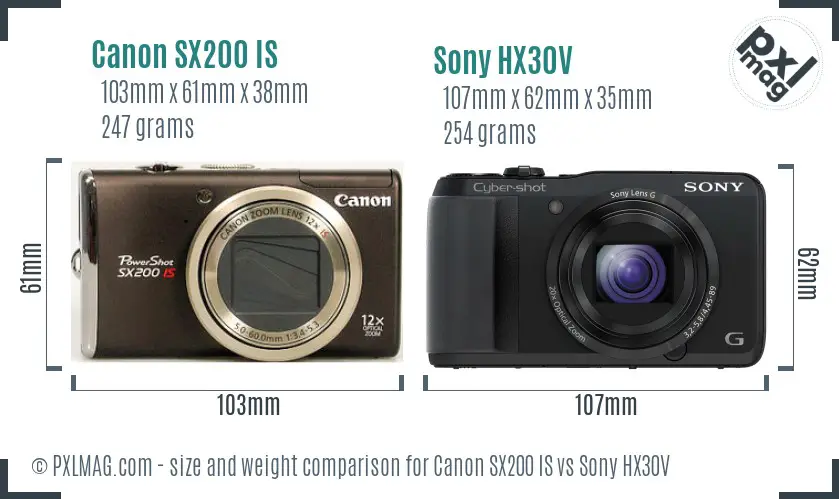 Canon SX200 IS vs Sony HX30V size comparison