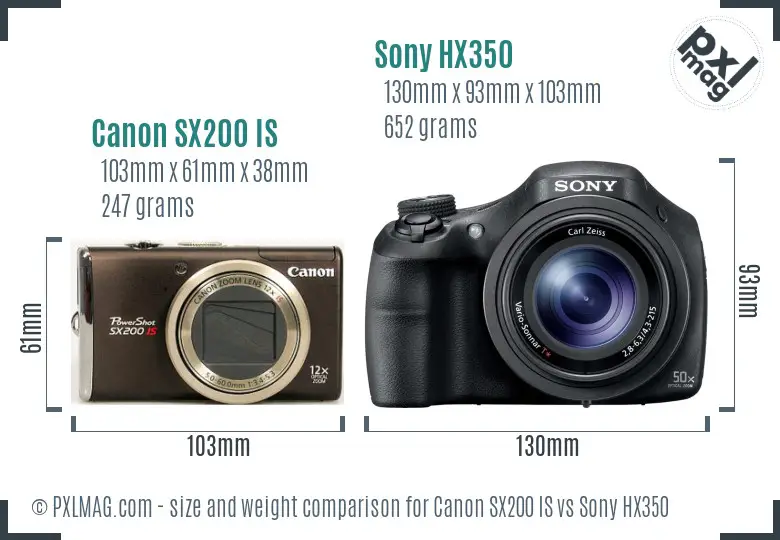 Canon SX200 IS vs Sony HX350 size comparison