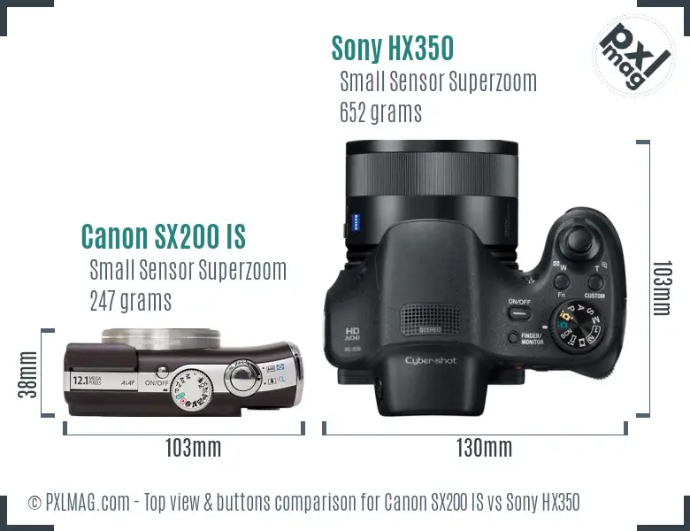 Canon SX200 IS vs Sony HX350 top view buttons comparison