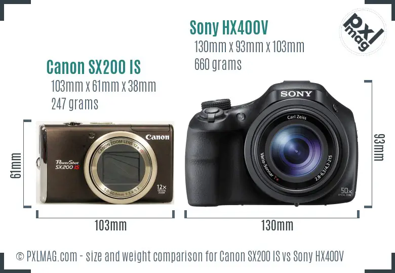 Canon SX200 IS vs Sony HX400V size comparison Canon SX200 IS vs Sony HX400V size comparison