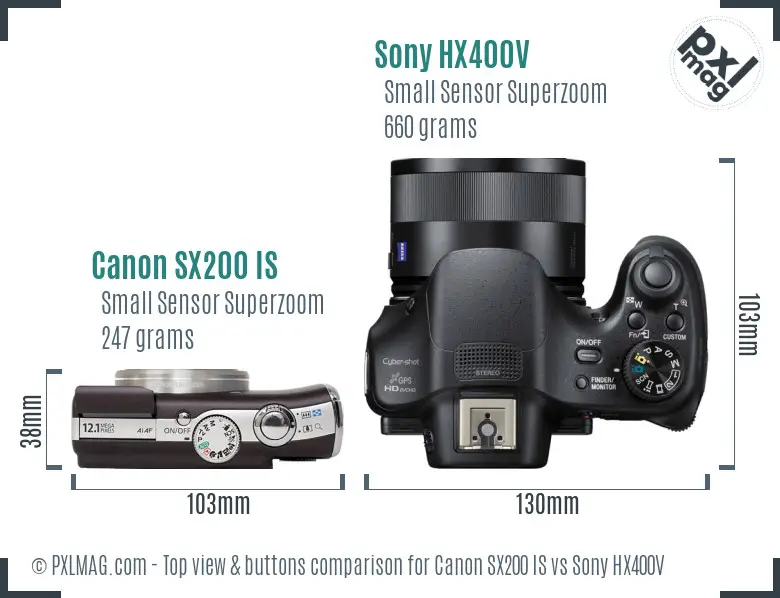 Canon SX200 IS vs Sony HX400V top view buttons comparison