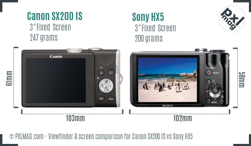 Canon SX200 IS vs Sony HX5 Screen and Viewfinder comparison Canon SX200 IS vs Sony HX5 Screen and Viewfinder comparison