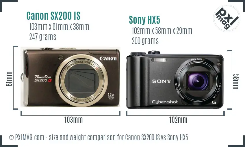 Canon SX200 IS vs Sony HX5 size comparison Canon SX200 IS vs Sony HX5 size comparison