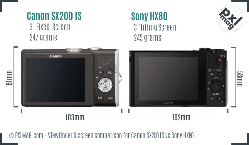 Canon SX200 IS vs Sony HX80 Screen and Viewfinder comparison