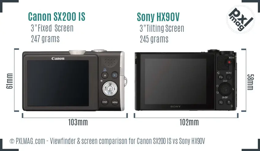 Canon SX200 IS vs Sony HX90V Screen and Viewfinder comparison