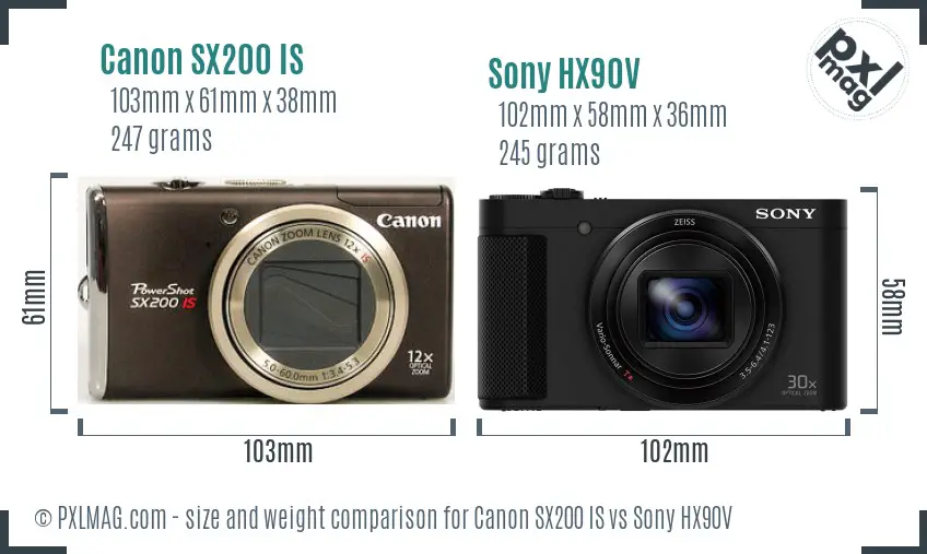 Canon SX200 IS vs Sony HX90V size comparison