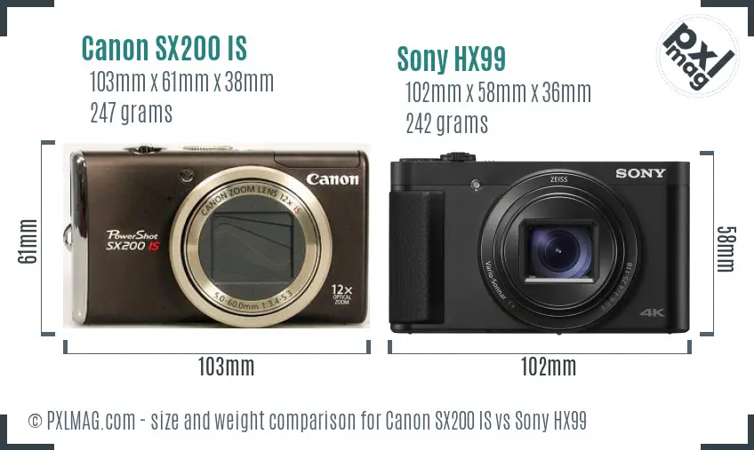 Canon SX200 IS vs Sony HX99 size comparison