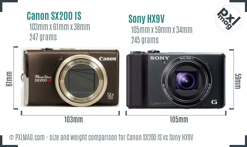 Canon SX200 IS vs Sony HX9V size comparison Canon SX200 IS vs Sony HX9V size comparison