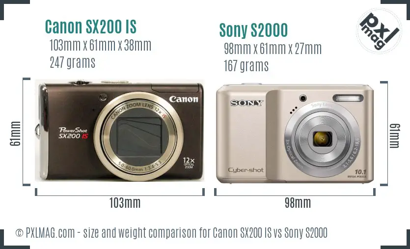 Canon SX200 IS vs Sony S2000 size comparison Canon SX200 IS vs Sony S2000 size comparison