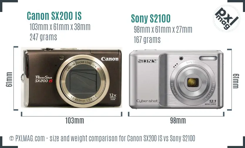 Canon SX200 IS vs Sony S2100 size comparison