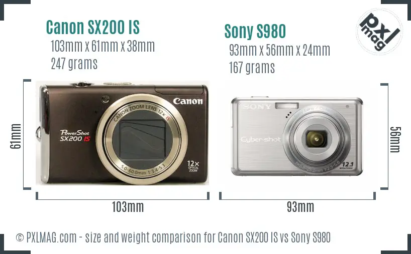 Canon SX200 IS vs Sony S980 size comparison