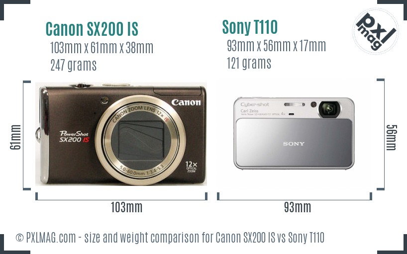 Canon SX200 IS vs Sony T110 size comparison