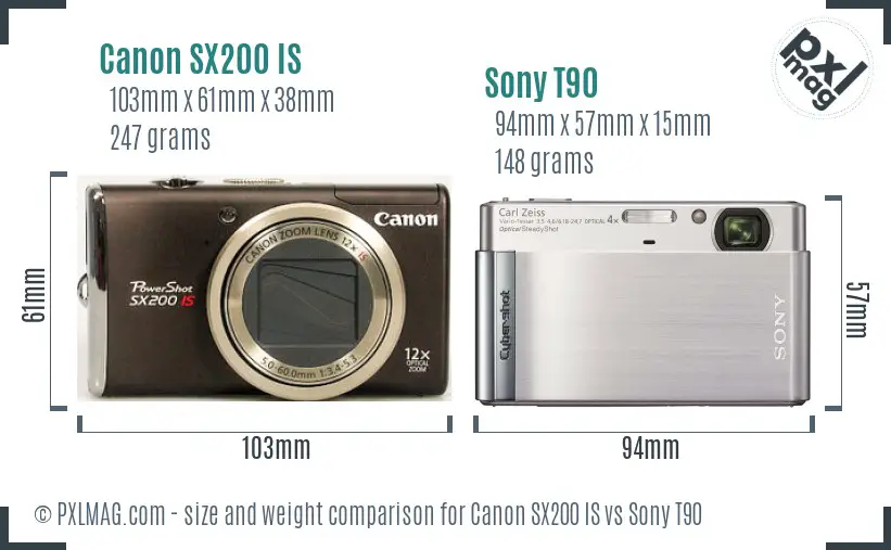 Canon SX200 IS vs Sony T90 size comparison