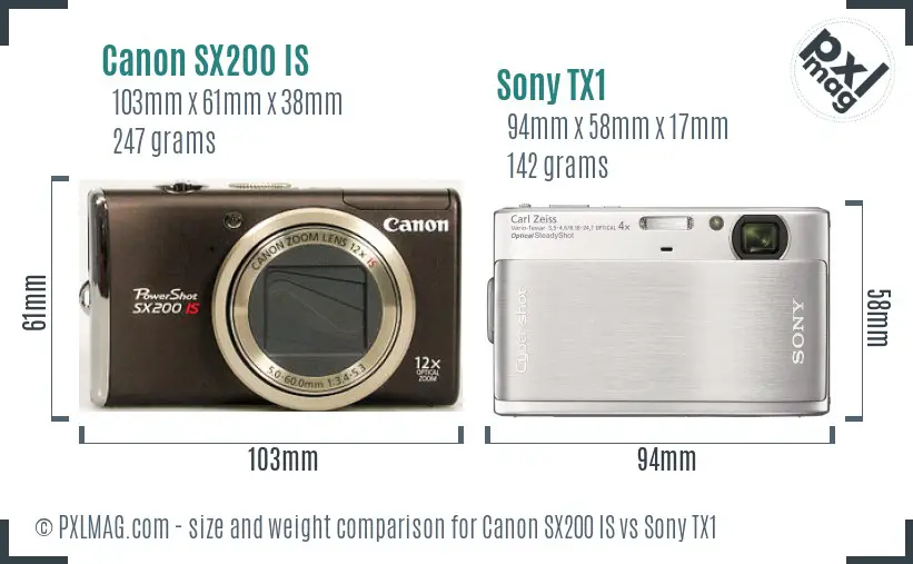 Canon SX200 IS vs Sony TX1 size comparison Canon SX200 IS vs Sony TX1 size comparison
