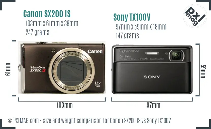 Canon SX200 IS vs Sony TX100V size comparison Canon SX200 IS vs Sony TX100V size comparison