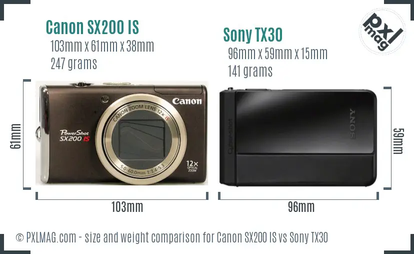 Canon SX200 IS vs Sony TX30 size comparison Canon SX200 IS vs Sony TX30 size comparison
