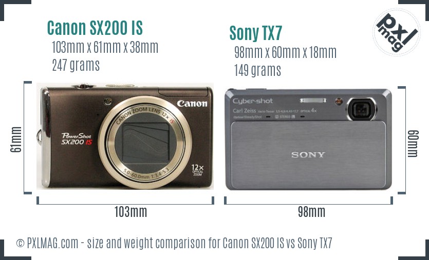 Canon SX200 IS vs Sony TX7 size comparison Canon SX200 IS vs Sony TX7 size comparison