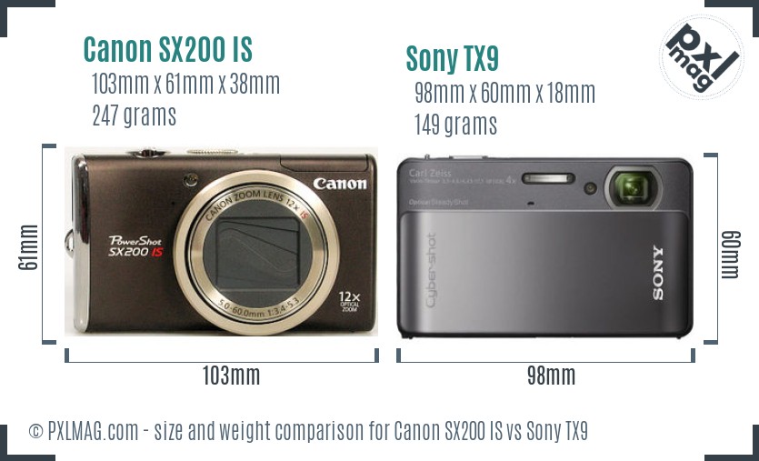 Canon SX200 IS vs Sony TX9 size comparison